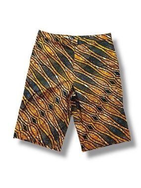 Handmade Ankara Vibrant Patterned Batik Flat Front Long Shorts Men's Size Large
